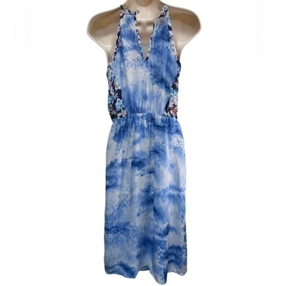 Rebecca Taylor Blue White Cloud Halter Silk Dress - Picture 9 of 9